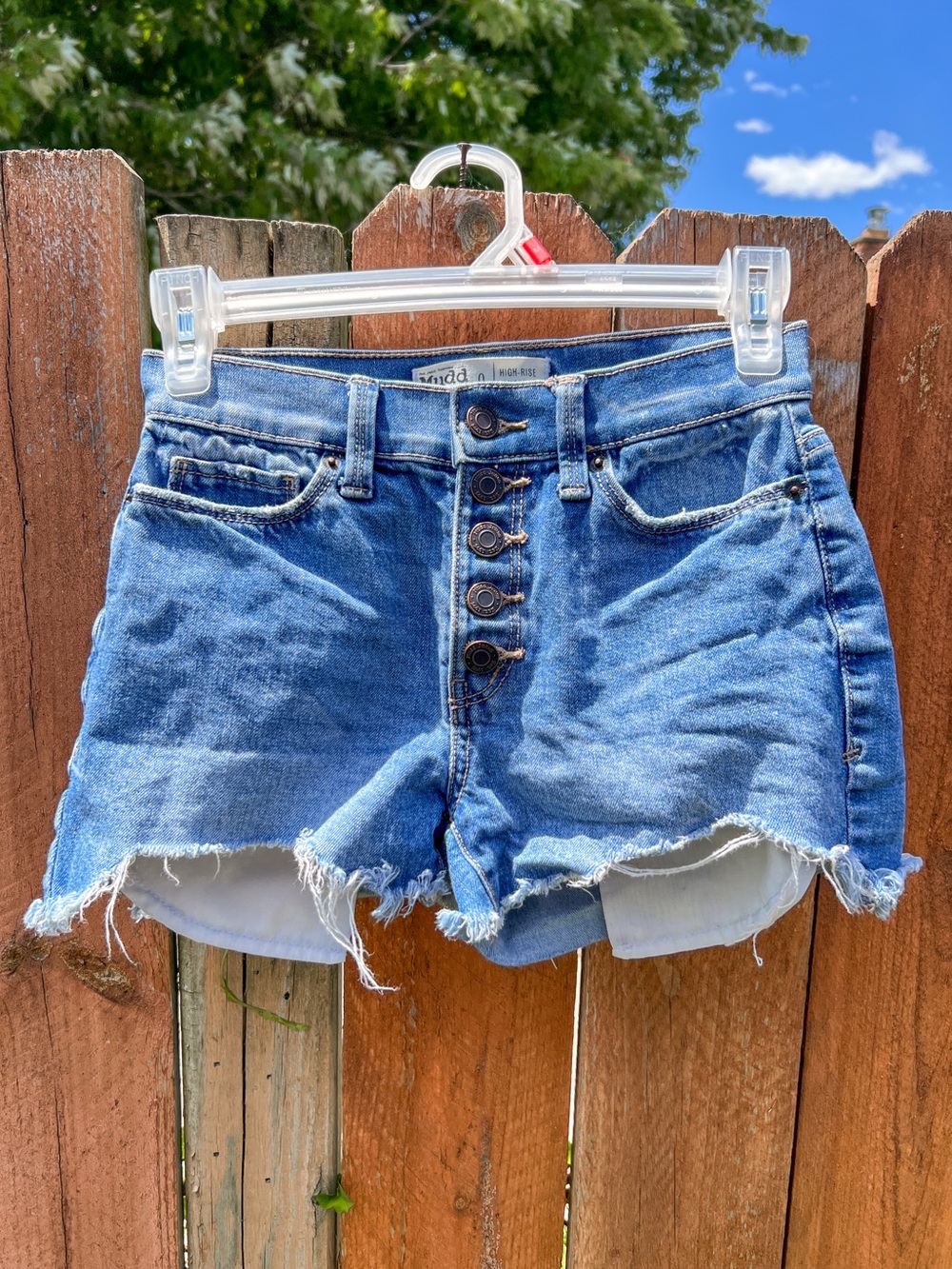 Mudd High Rise Shortie Denim Shorts Juniors 0 Y2K Button Fly Exposed Pockets